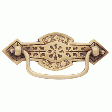 4 1/4 Inch Overall (3 Inch c-c) Solid Brass Arrowed Bail Pull (Antique Brass Finish) COPPER MOUNTAIN HARDWARE