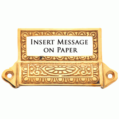 4 1/8 Inch Overall (3 1/2 Inch c-c) Solid Brass Victorian Label Style Bin Pull