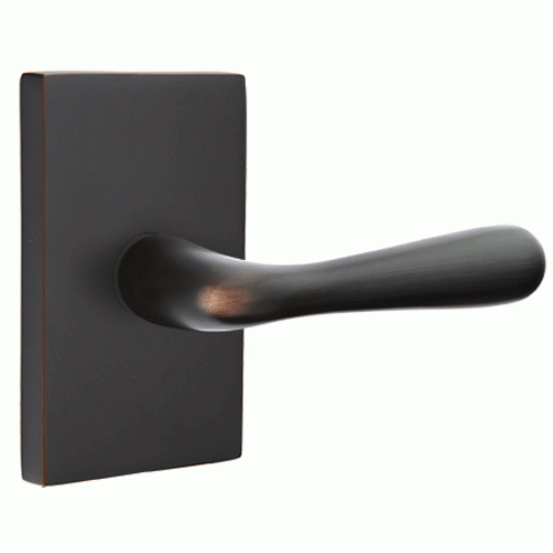 Solid Brass Basal Lever With Modern Rectangular Rosette (Several Finish Options) EMTEK