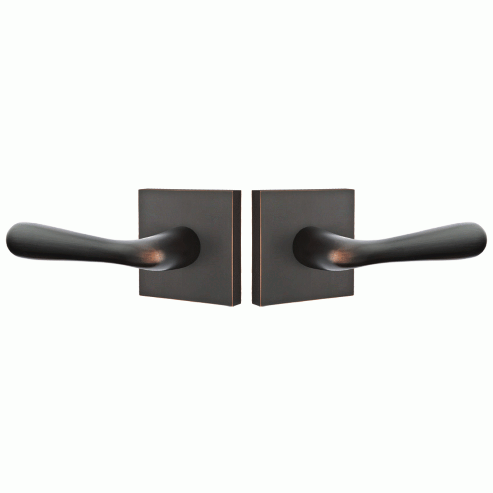 Solid Brass Basel Lever With Square Rosette (Several Finish Options) EMTEK