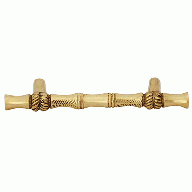 4 3/4 Inch Overall (3 Inch c-c) Solid Brass Japanese Bamboo Style Pull (Polished Brass Finish) COPPER MOUNTAIN HARDWARE