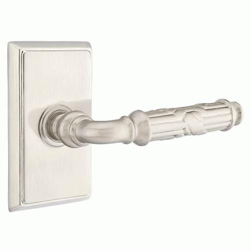 Solid Brass Ribbon & Reed Lever With Rectangular Rosette (Many Finishes Available) EMTEK