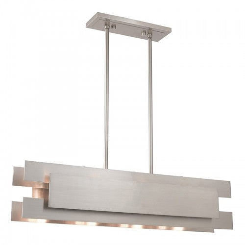 4 Light Brushed Nickel Linear Chandelier Livex