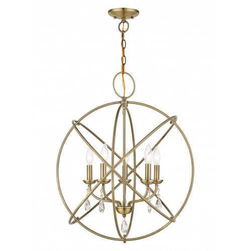 5 Light Antique Brass Chandelier Livex
