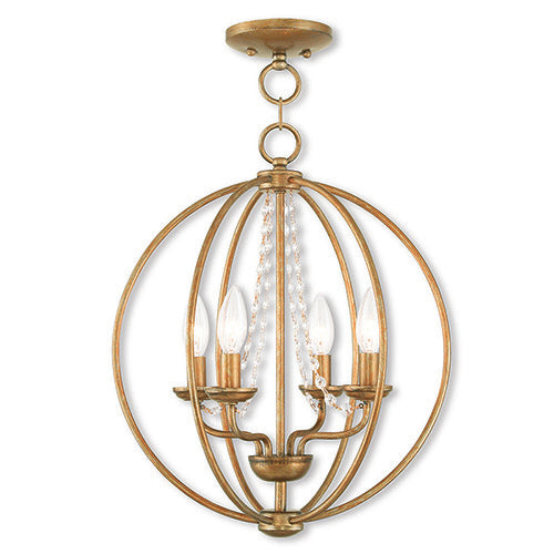 4 Light Antique Gold Leaf Chandelier/Flush Mount Livex