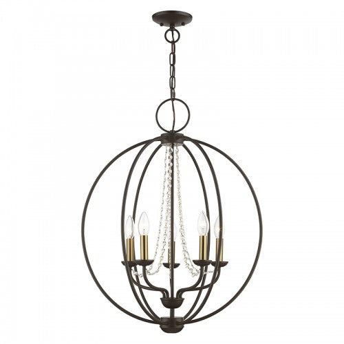 5 Light Bronze with Antique Brass Finish Candles Globe Chandelier Livex