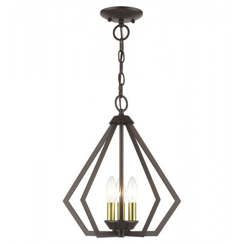 3 Light English Bronze Semi-Flush / Small Pendant with Antique Brass Finish Accents Livex