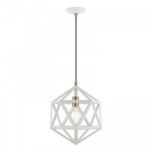 1 Light Textured White with Antique Brass Accents Pendant Livex