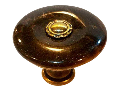 COPPER MOUNTAIN HARDWARE Tiger Eye Stone Cabinet and Furniture Knob in Antique Brass