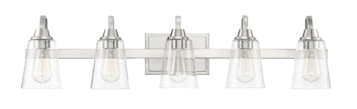 ##Antique Hardware## Grace 5 Light Vanity in Brushed Polished Nickel (Clear Seeded Glass)