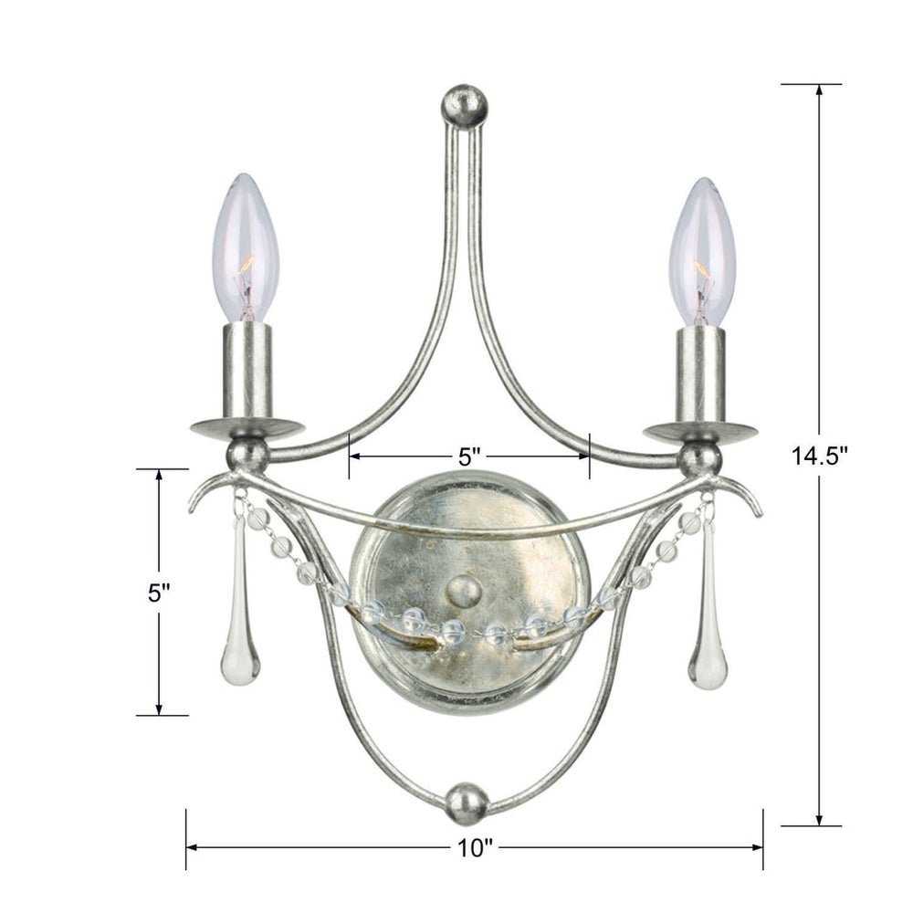 Metro 2 Light Antique Silver Sconce Crystorama