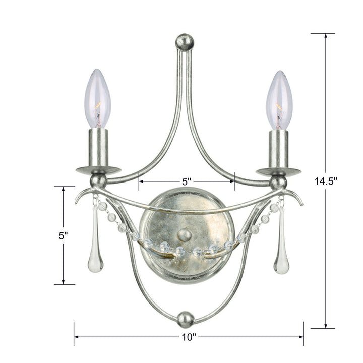 Metro 2 Light Antique Silver Sconce Crystorama