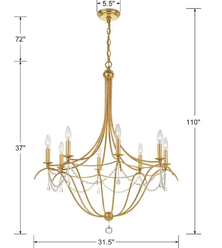 Crystorama Crystorama Metro 8 Light Crystal Beads Antique Gold Chandelier