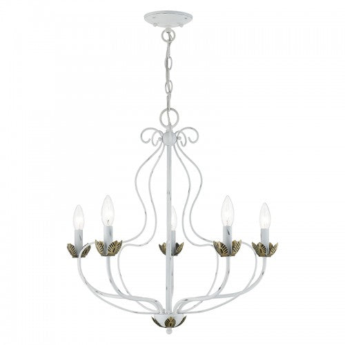 5 Light Antique White Chandelier Livex