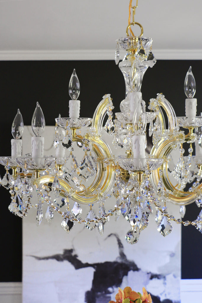 Crystorama Crystorama Maria Theresa 12 Light Hand Cut Crystal Gold Chandelier
