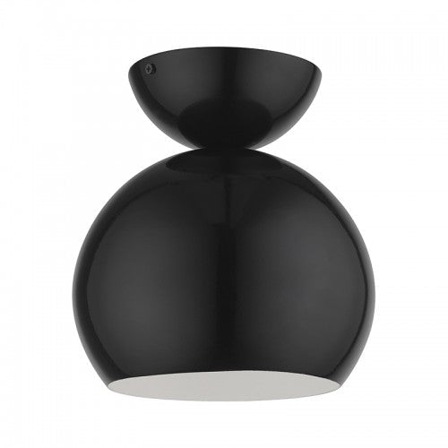 1 Light Shiny Black Globe Semi-Flush Livex