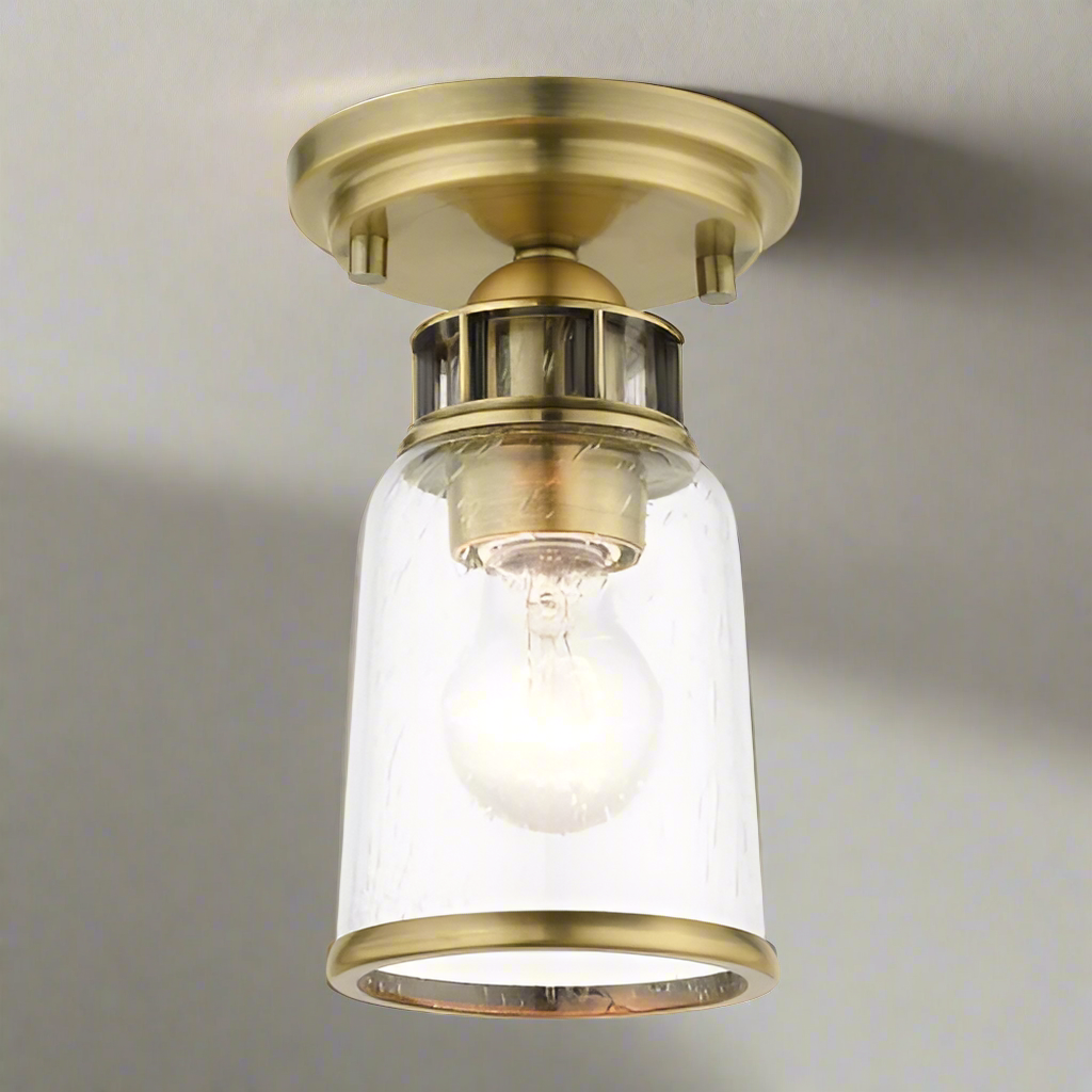 1 Light Antique Brass Flush Mount Livex