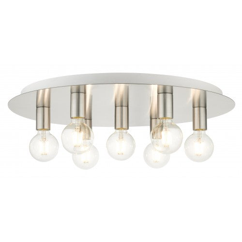 7 Light Brushed Nickel Flush Mount Livex