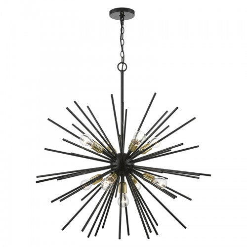 9 Light Shiny Black with Polished Brass Accents Foyer Pendant Chandelier Livex