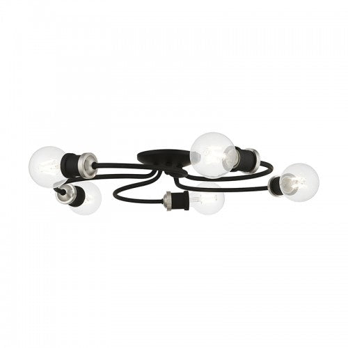 5 Light Black with Brushed Nickel Accents Large Flush Mount Livex