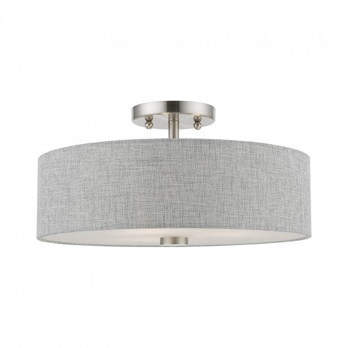 3 Light Brushed Nickel with Shiny White Accents Semi-Flush Livex