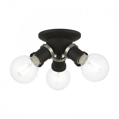 3 Light Black with Brushed Nickel Accents Flush Mount Livex