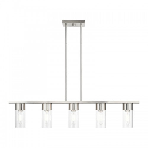 5 Light Brushed Nickel Linear Chandelier Livex