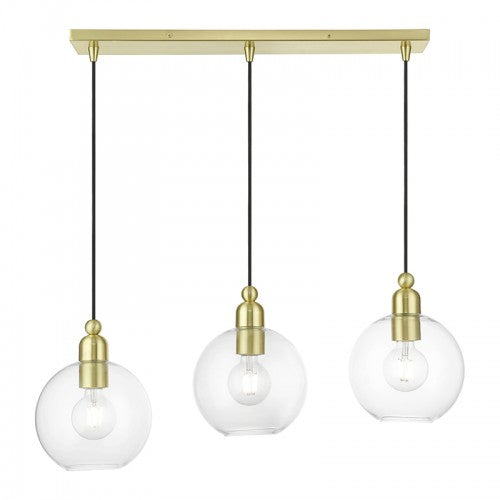 3 Light Satin Brass Sphere Linear Chandelier Livex
