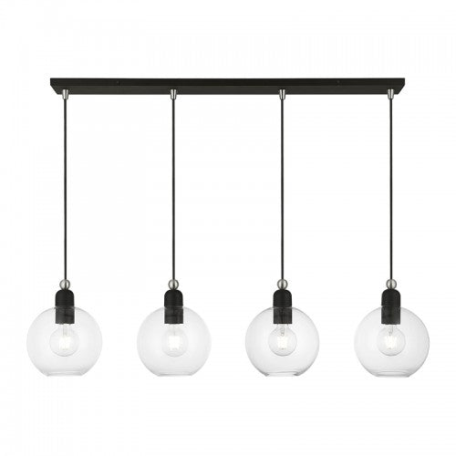4 Light Black with Brushed Nickel Accents Sphere Linear Chandelier Livex