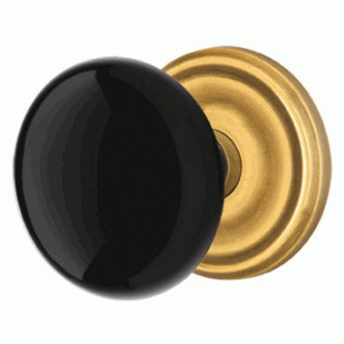 Black Porcelain Ebony Door Knob Set With Regular Rosette (Several Finish Options) EMTEK