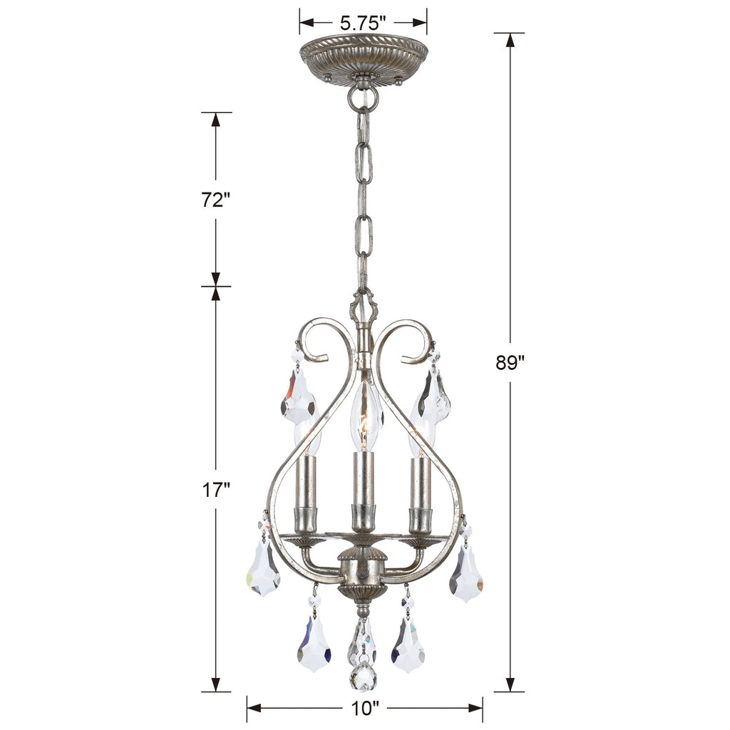 Crystorama Crystorama Ashton 3 Light Swarovski Strass Crystal Olde Silver Mini Chandelier