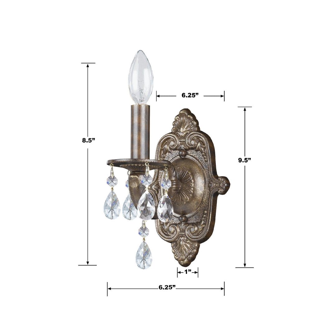 Crystorama Crystorama Paris Market 1 Light Rose Crystal Antique White Sconce