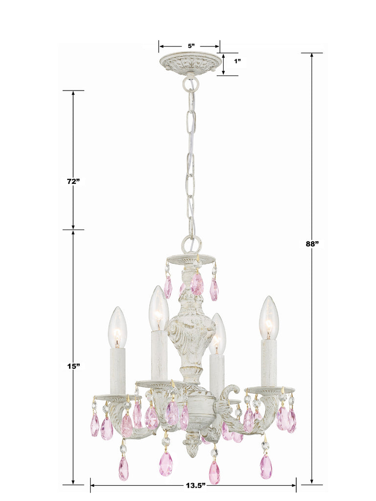 Crystorama Crystorama Paris Market 4 Light Rose Crystal Antique White Mini Chandelier