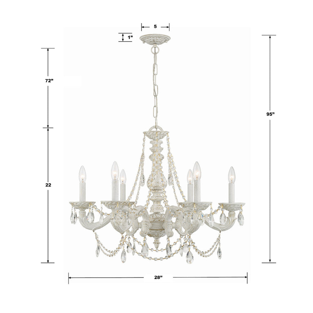 Crystorama Crystorama Paris Market 6 Light Clear Italian Crystal Antique White Chandelier