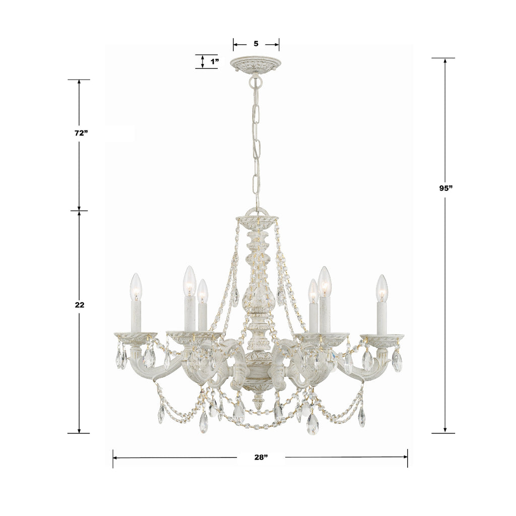 Crystorama Crystorama Paris Market 6 Light Clear Italian Crystal Antique White Chandelier