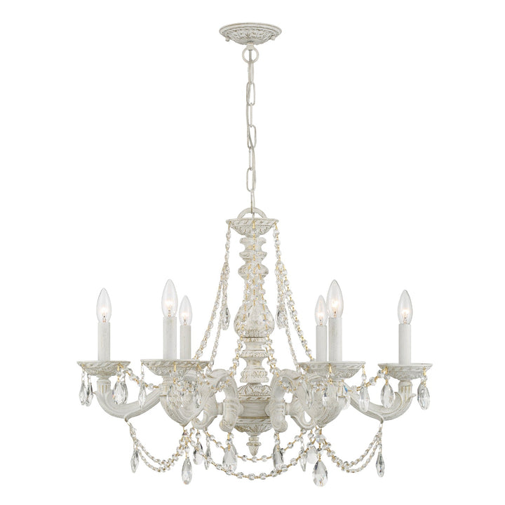 Crystorama Crystorama Paris Market 6 Light Swarovski Strass Crystal Antique White Chandelier