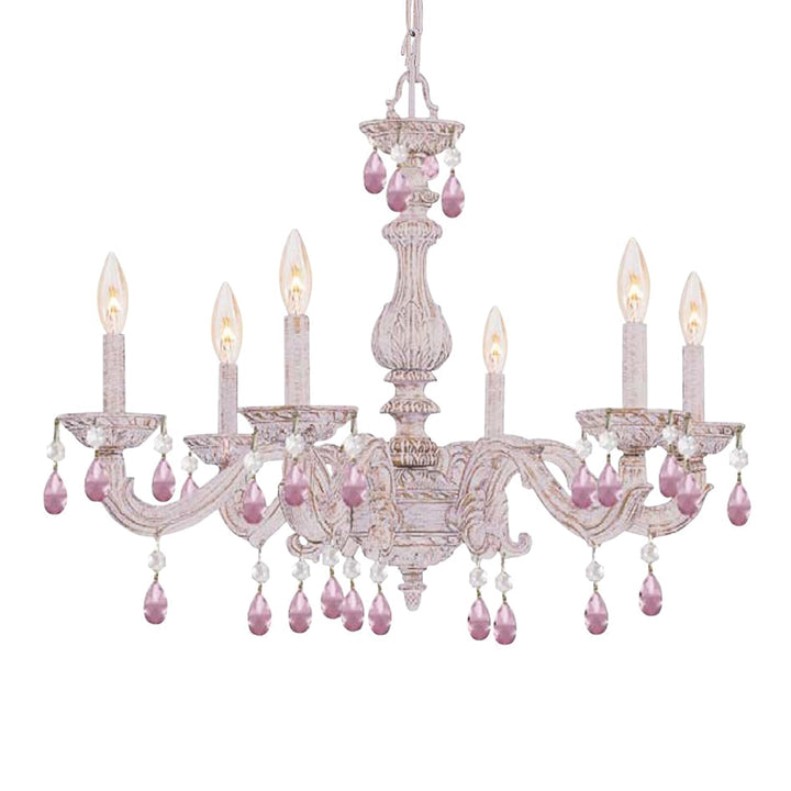 Crystorama Crystorama Paris Market 6 Light Rose Crystal Antique White Chandelier