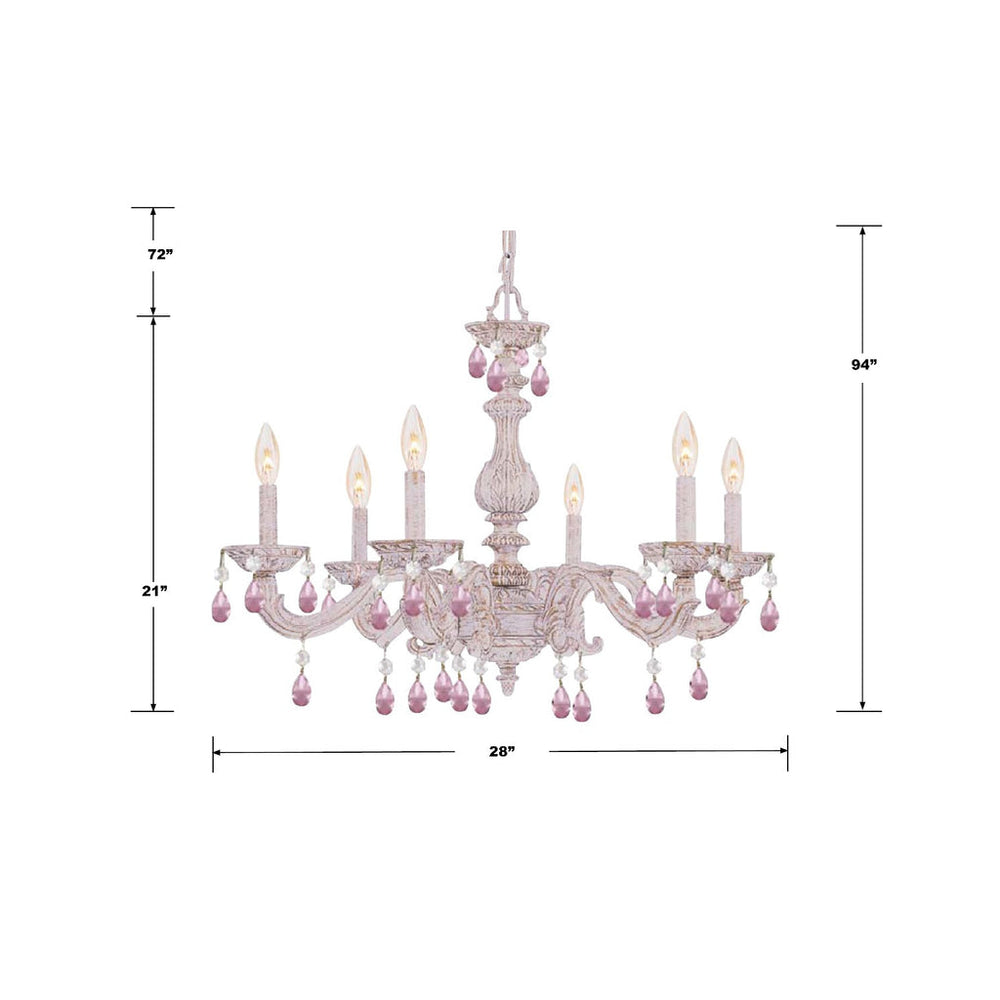 Crystorama Crystorama Paris Market 6 Light Rose Crystal Antique White Chandelier