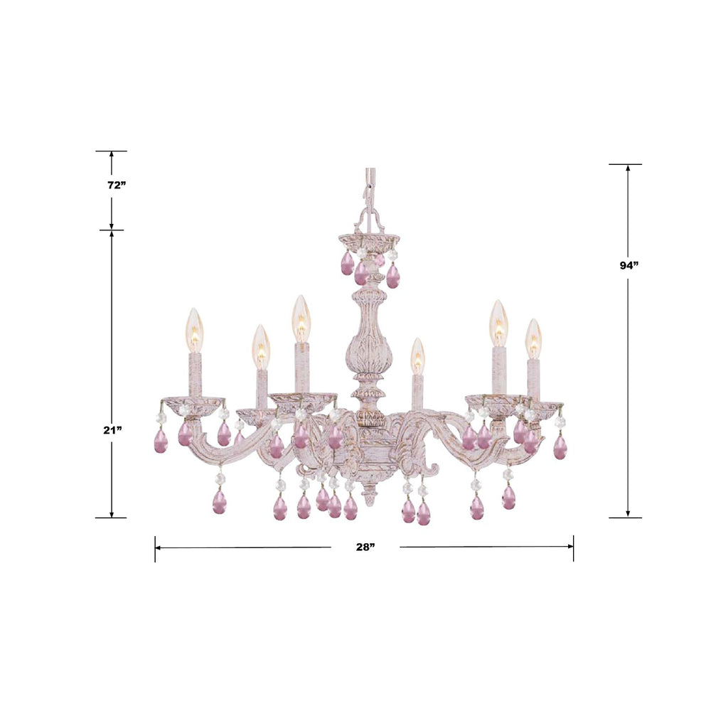 Crystorama Crystorama Paris Market 6 Light Rose Crystal Antique White Chandelier