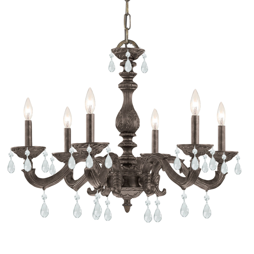 Crystorama Crystorama Paris Market 6 Light Rose Crystal Antique White Chandelier