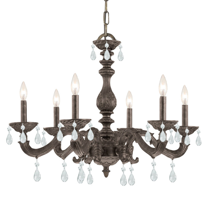 Crystorama Crystorama Paris Market 6 Light Rose Crystal Antique White Chandelier