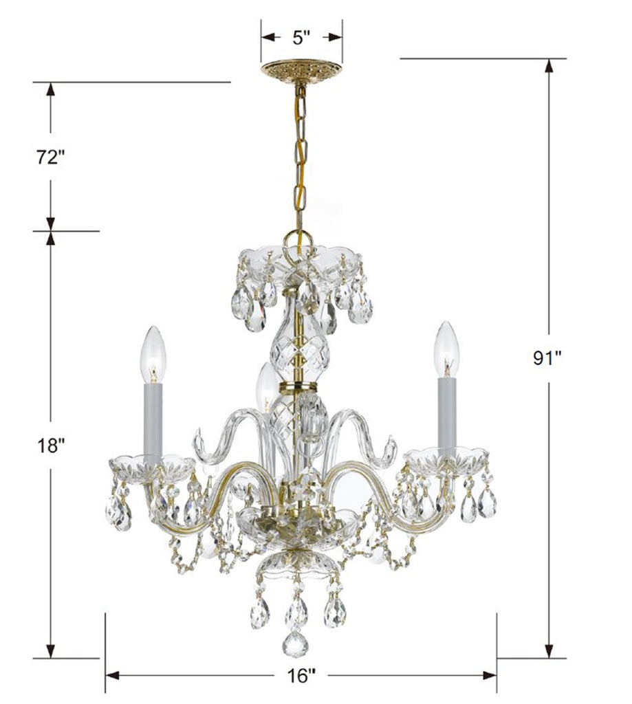 Crystorama Crystorama Traditional Crystal 3 Light Clear Italian Crystal Polished Brass Mini Chandelier
