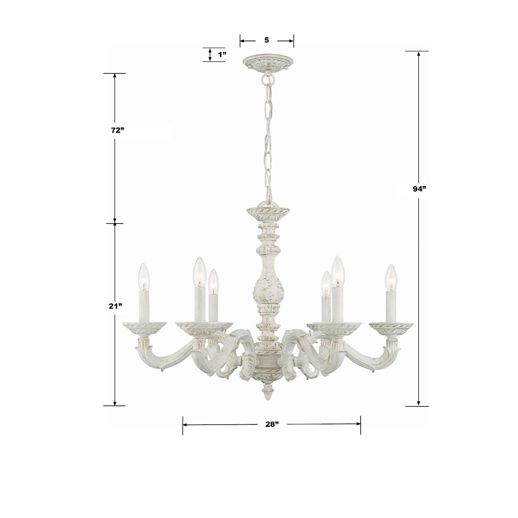 Crystorama Crystorama Paris Market 6 Light Antique White Chandelier