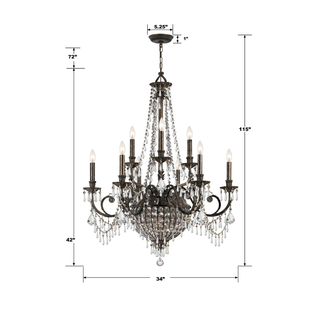 Crystorama Crystorama Vanderbilt 12 Light Hand Cut Crystal English Bronze Chandelier