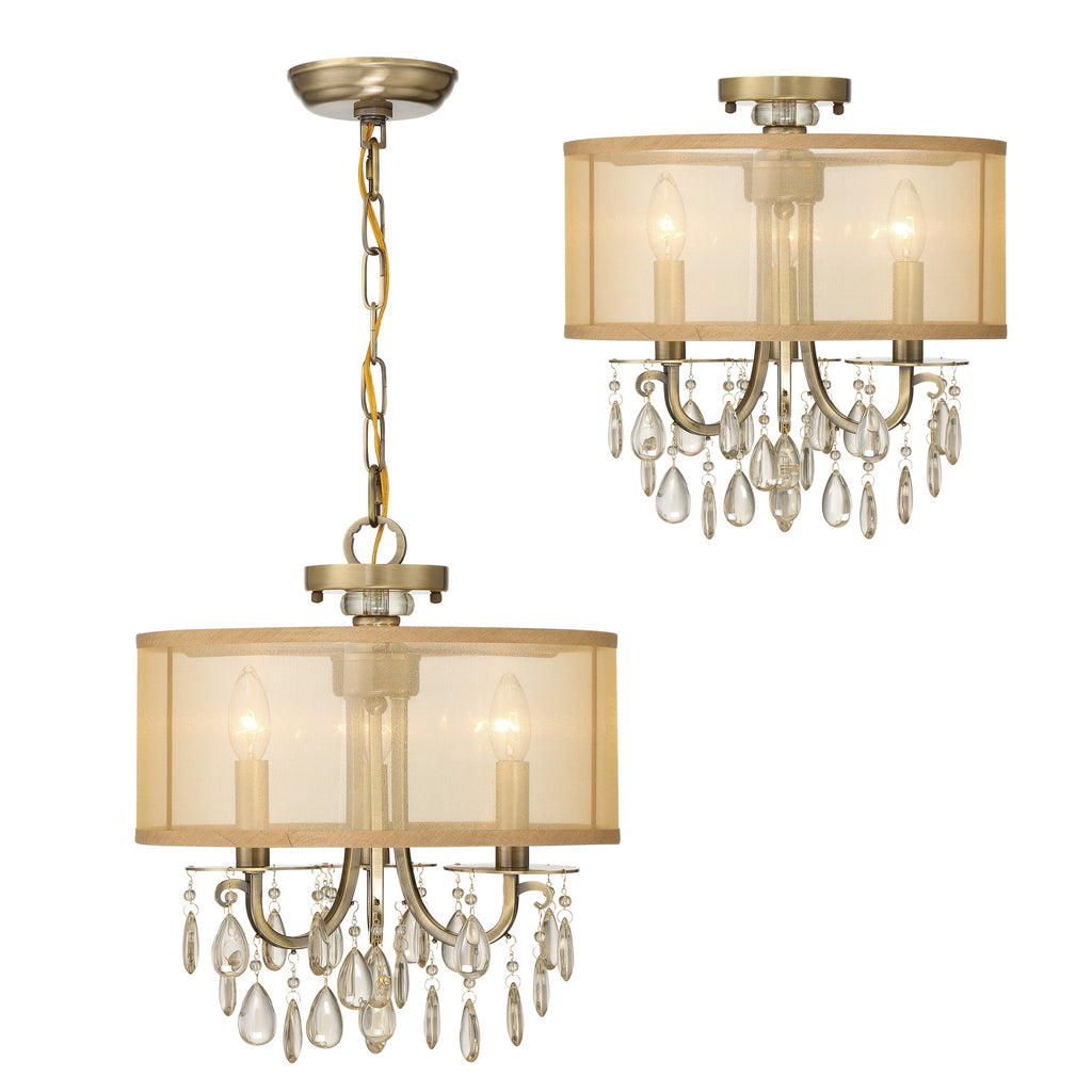Crystorama Crystorama Hampton 3 Light Antique Brass Etruscan Crystal Drum Shade Mini Chandelier