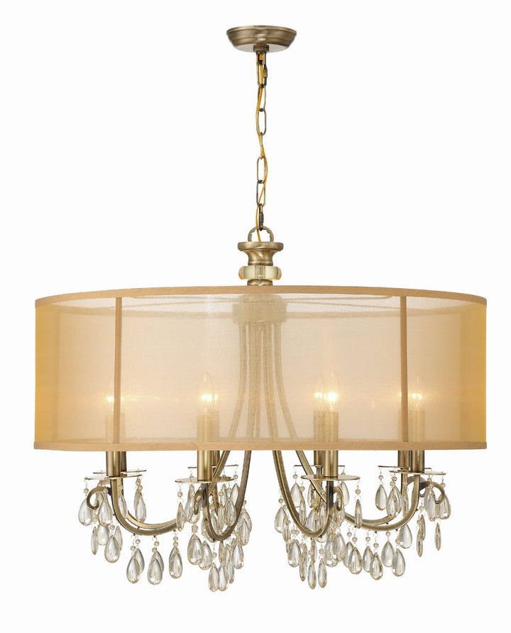 Crystorama Crystorama Hampton 8 Light Drum Shade Antique Brass Chandelier