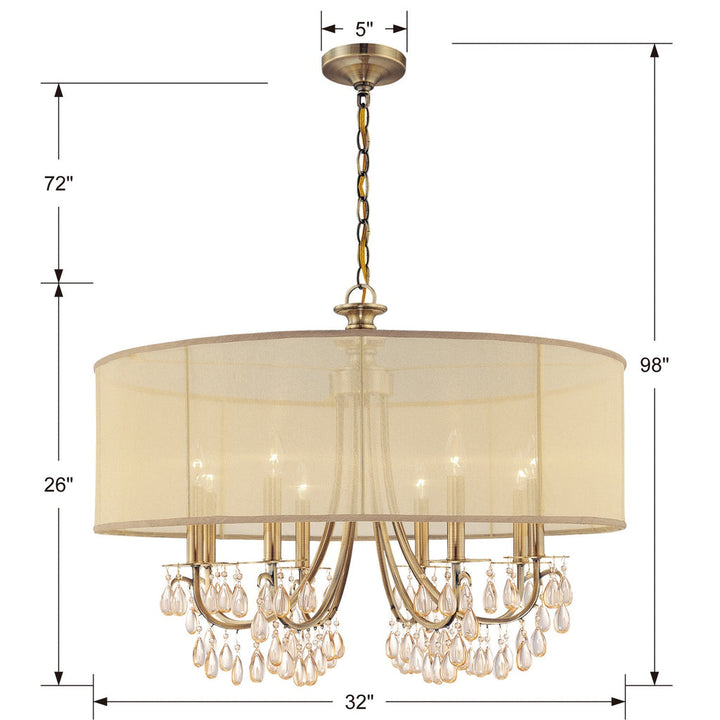 Crystorama Crystorama Hampton 8 Light Drum Shade Antique Brass Chandelier