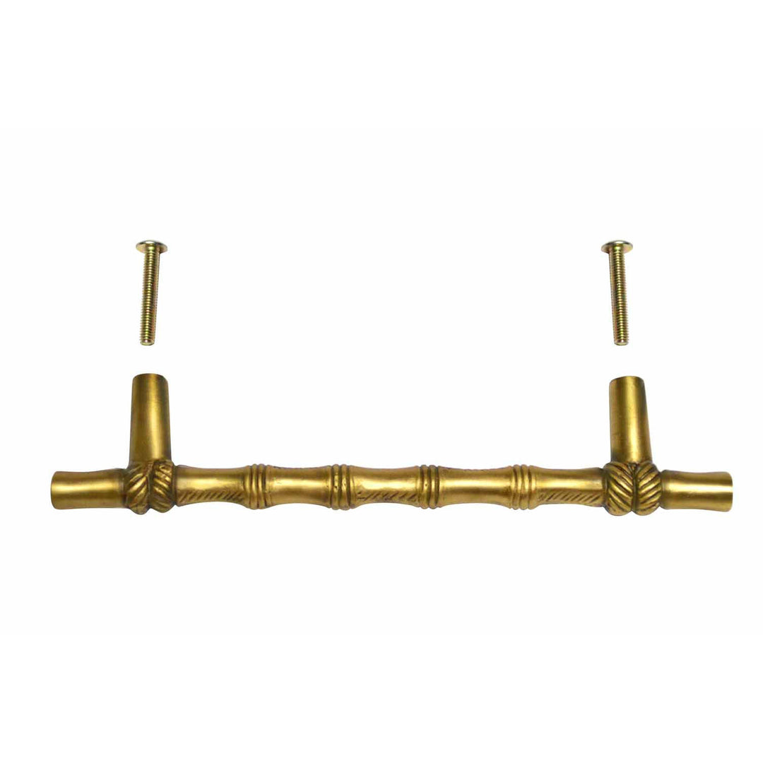 6 Inch Overall (4 1/2 Inch c-c) Japanese Bamboo Pull (Antique Brass Finish) COPPER MOUNTAIN HARDWARE