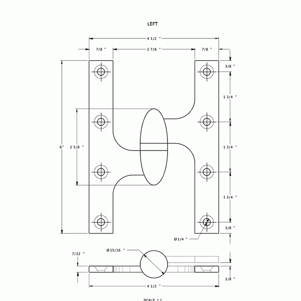 6 Inch x 4 1/2 Inch Solid Brass Olive Knuckle Hinge (Brushed Chrome Finish) DELTANA