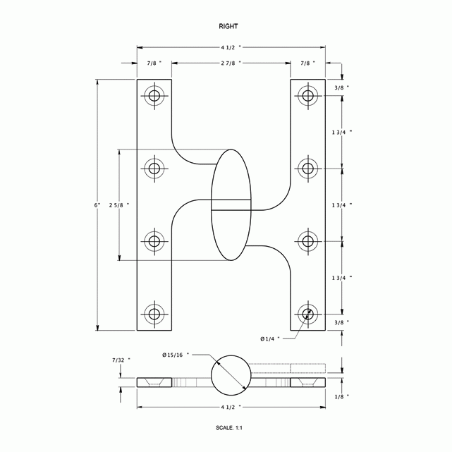 6 Inch x 4 1/2 Inch Solid Brass Olive Knuckle Hinge (Unlacquered Brass Finish) DELTANA